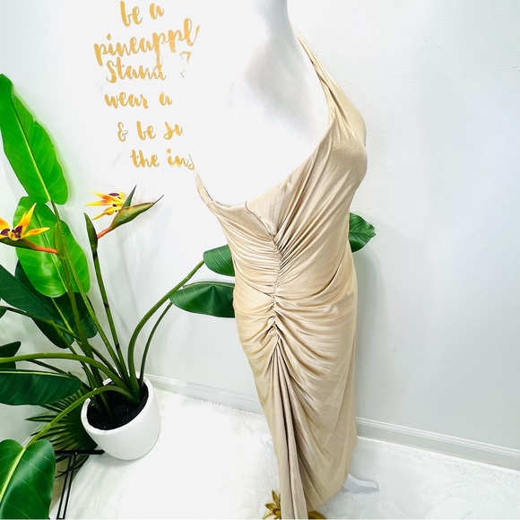 DELFI COLLECTIVE Solie Dress Pleated One Shoulder Champagne Gold Size XS - Picture 12 of 16